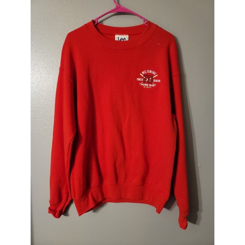 Lee Sport Red Long Sleeve Vintage Sweater Mark McGwire Home Run King 1998 Size M